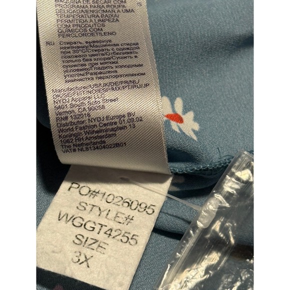 NYDJ Womens Plus Size 3X Teal Floral V-Neck 3/4 Sleeve Tunic Blouse‎ cottagecore - Picture 13 of 16